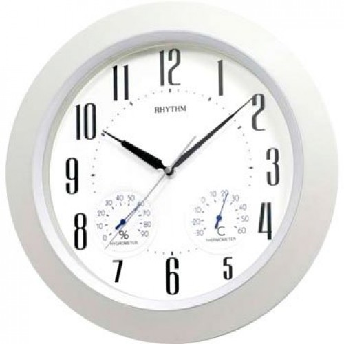 Rhythm(Japan) Analog Thermometer/ Hygrometer, Silent Silky Move Wall Clock